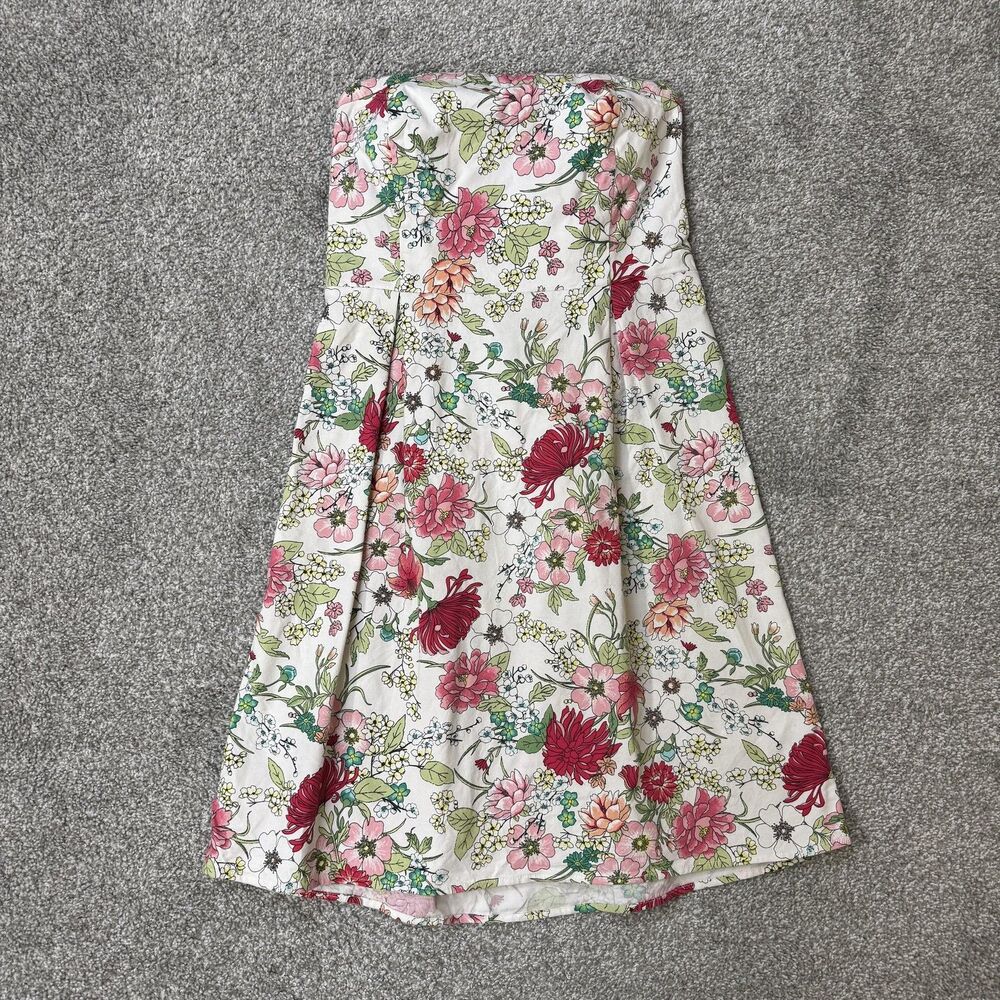 Old Navy Dress Womens 8 White Multicolor Floral Strapless Smocked Sundress 2013